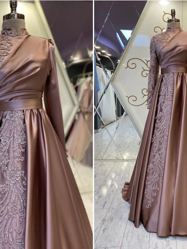 AHUNARE HIJAB - Hürrem Dried Rose Wedding Dress, Muslim Evening Gown, Nikah, Islamic Wedding, Engagement, Bridesmaid,