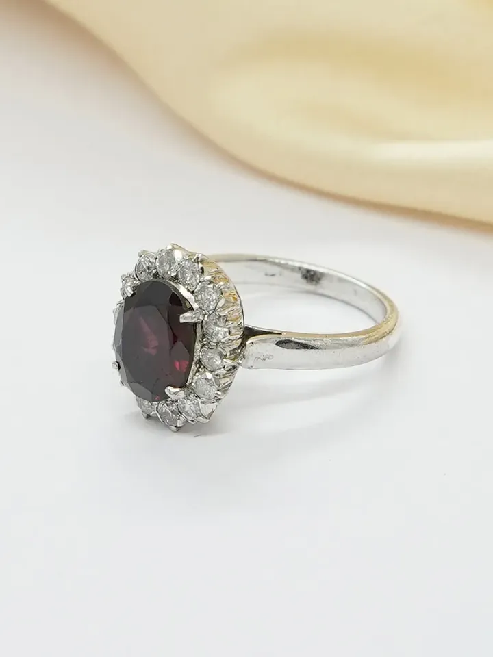 Natural Garnet Diamond Ring, 925 Sterling Silver Ring, Garnet Engagement Ring, Oval Cut Ring, Garnet Jewelry, Art Deco Ring, Midi Ring