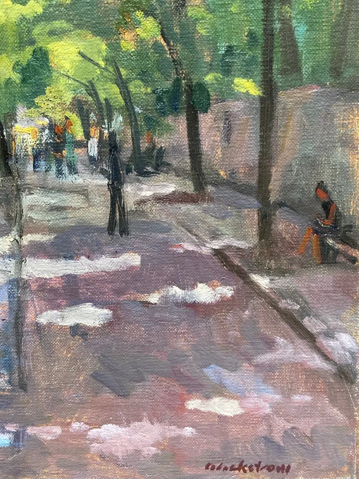 Large Original New York City Landscape Painting - Along Fifth Avenue/NYC - 12x20 Oil on Linen, Plein Air Impressionist Signed Original