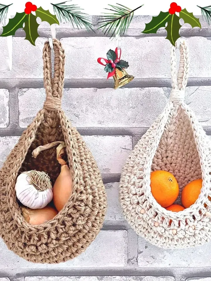 Wall hanging storage baskets New home gift Cottagecore decor ideas Garlic keeper Succulent planters
