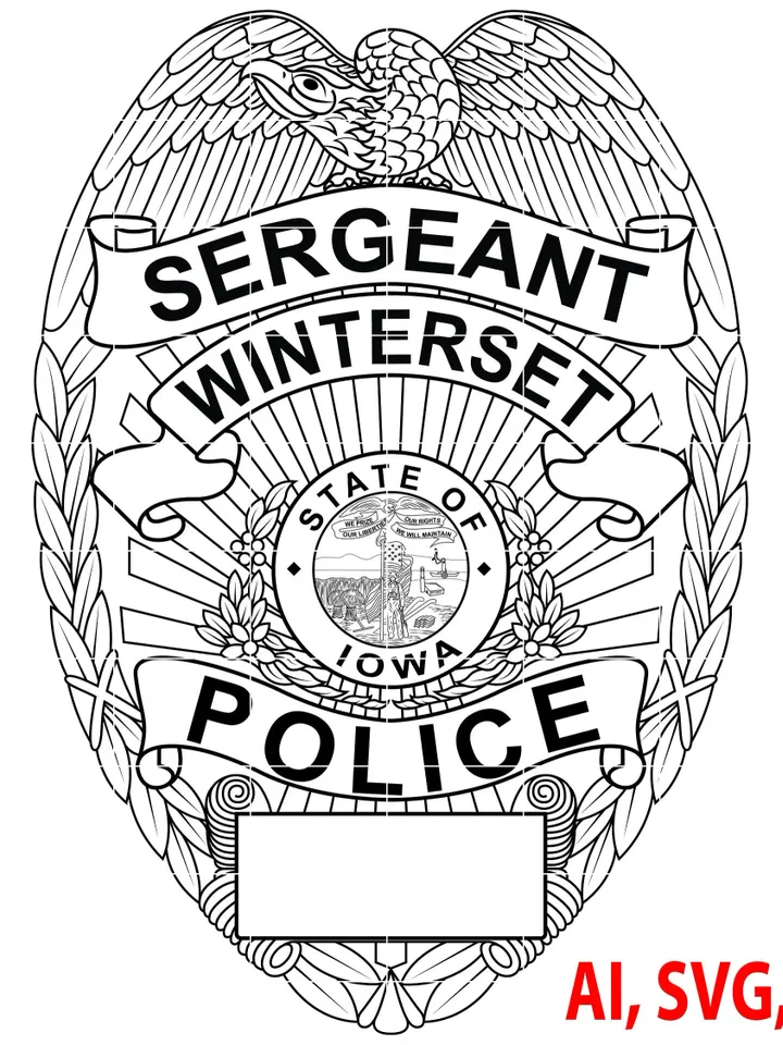 Police Badge, Winterset Police Sergeant Badge, Logo, Seal, Custom, Ai, Vector, SVG, DXF, PNG, Digital