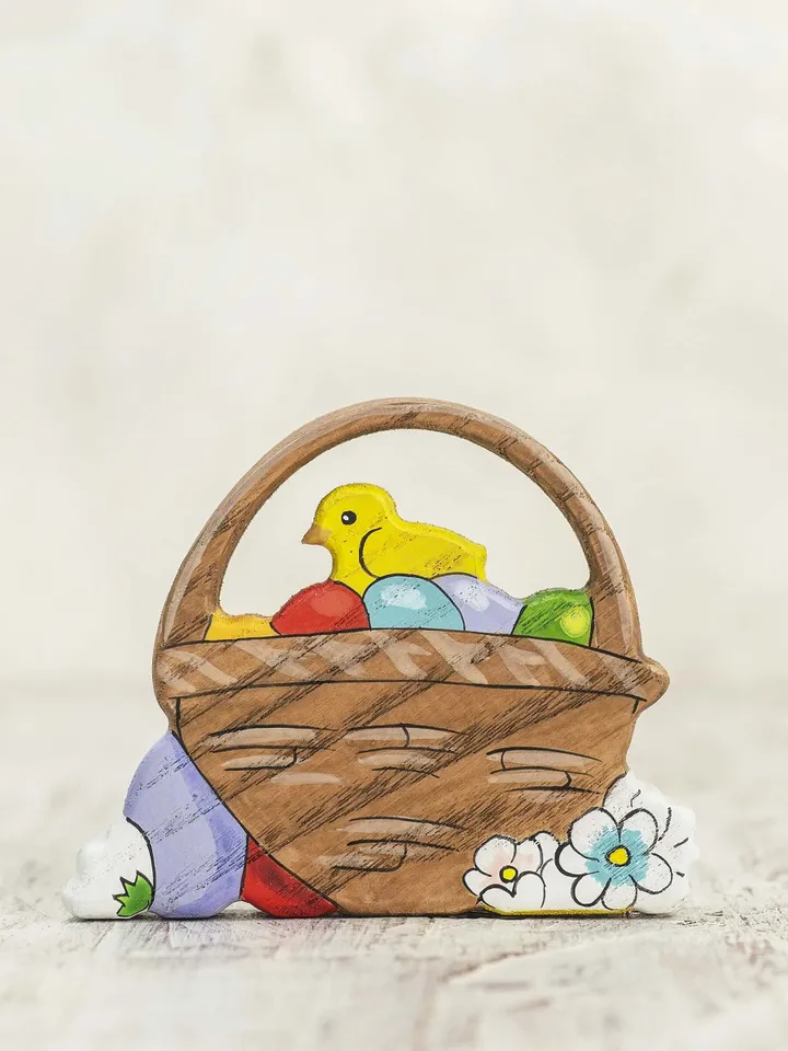 Wooden Easter Basket with eggs and chickens Easter toy Easter gift