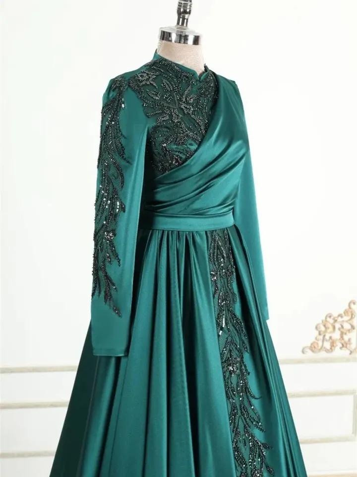 AHUNARE HIJAB - Hürrem Emerald Embroidered Wedding Dress, Muslim Evening Gown, Nikah, Islamic Wedding, Engagement, Bridesmaid,
