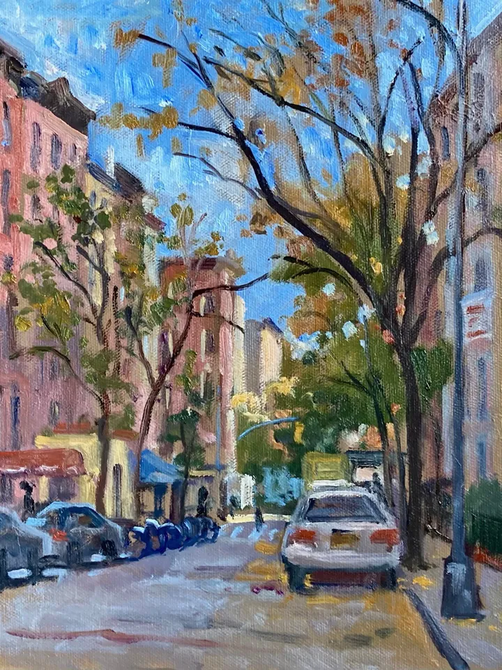 New York Cityscape Painting -St Mark&#39;s Place/8th Street/NYC- 12x12 Oil on Canvas, Urban Impressionist Fine Art, Signed Original