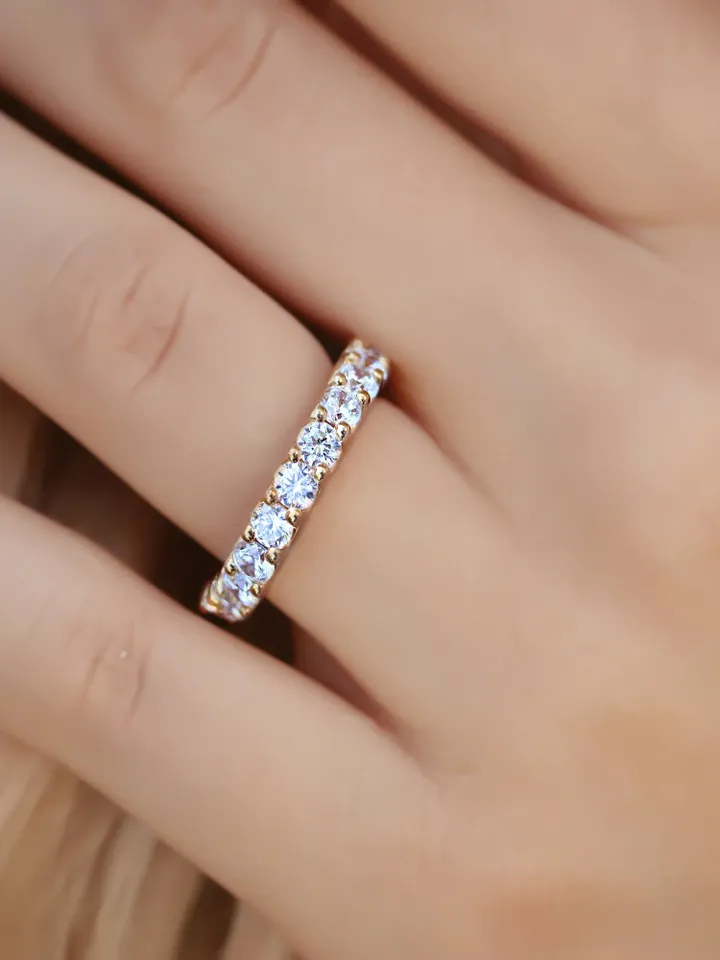 FULL ETERNITY RING | 2 Carat Moissanite Diamond Eternity Ring Band | Moissanite Round Cut Diamond Gold Wedding Ring | Women Wedding Gift