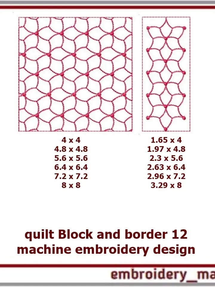 12 Quilt Block and border Machine Embroidery Designs - 6 Sizes Available