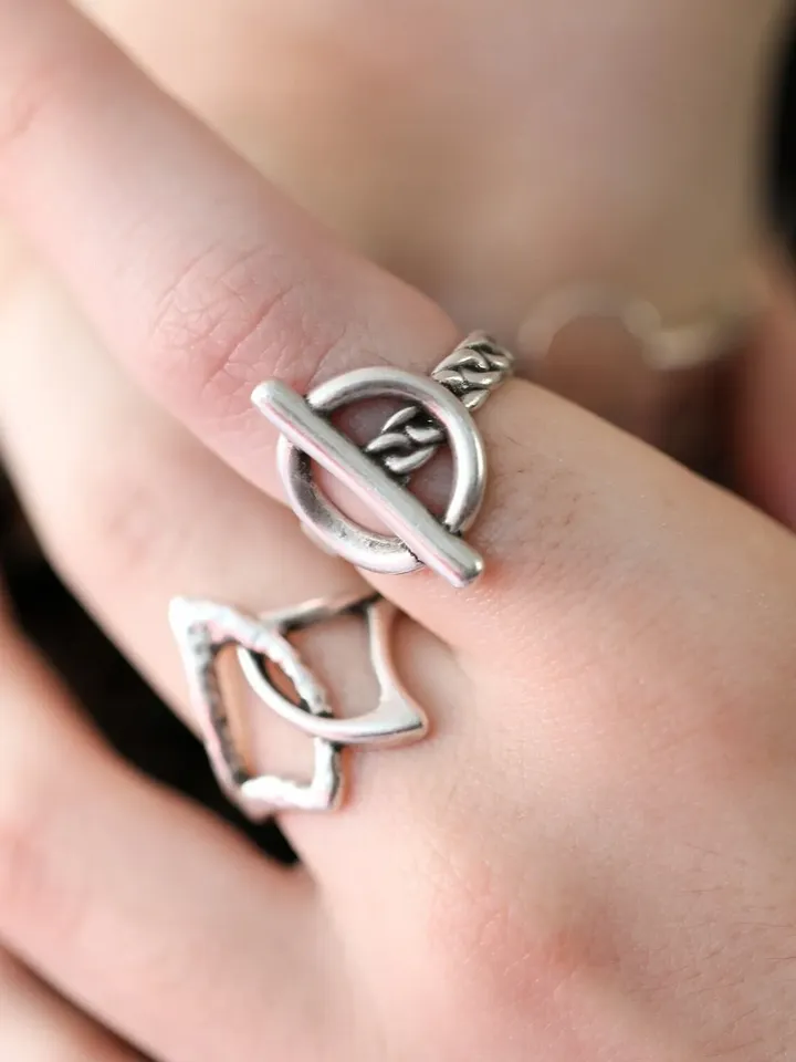 Antique Silver BOLD TOGGLE RING for Women, Chunky Geometric Stacking Bohemian Jewelry, Modern Contemporary Statement Gifts for Her