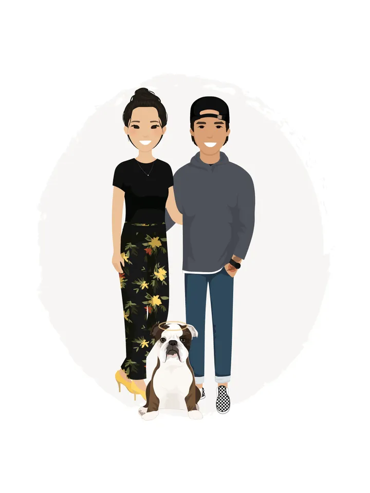 Custom Couple Portrait with pet, Christmas illustration, First paper housewarming gift
