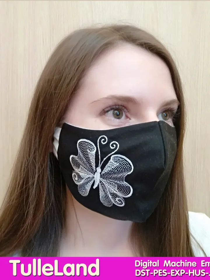 In The Hoop Face Mask Breathing mask Face Mask Women Face mask with butterfly Machine embroidery design