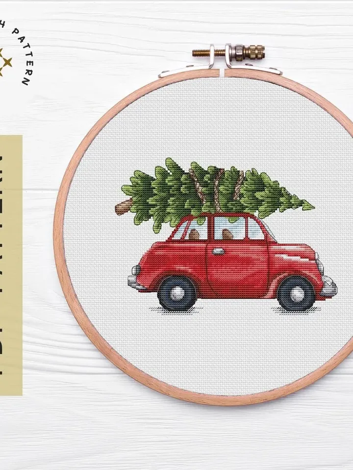 Christmas Car Cross Stitch Pattern PDF, Christmas Decoration Cross Stitch, Winter Counted Cross Stitch, PDF cross stitch pattern