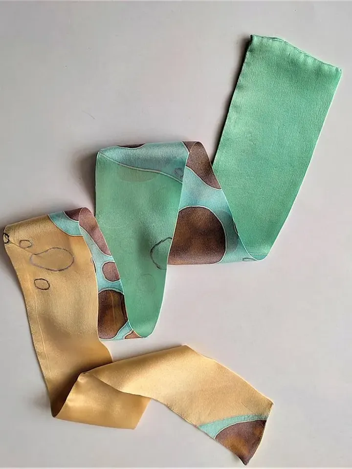 Small silk scarf for neck Silk skinny scarf Short scarves Hand painted scarf