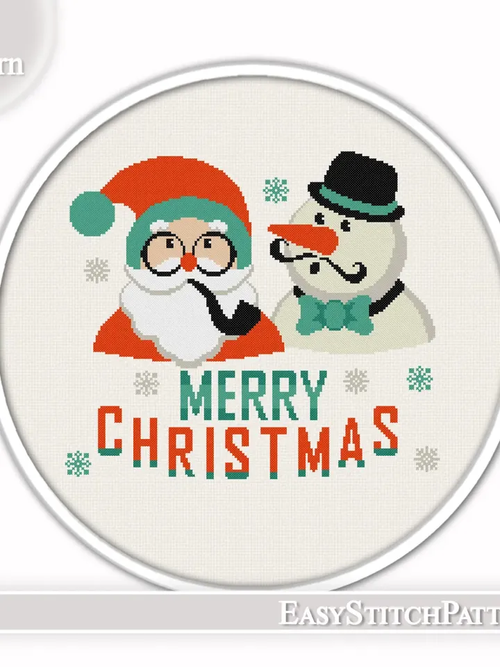 Christmas cross stitch pattern. Funny Santa cross stitch pattern. Retro cross stitch.