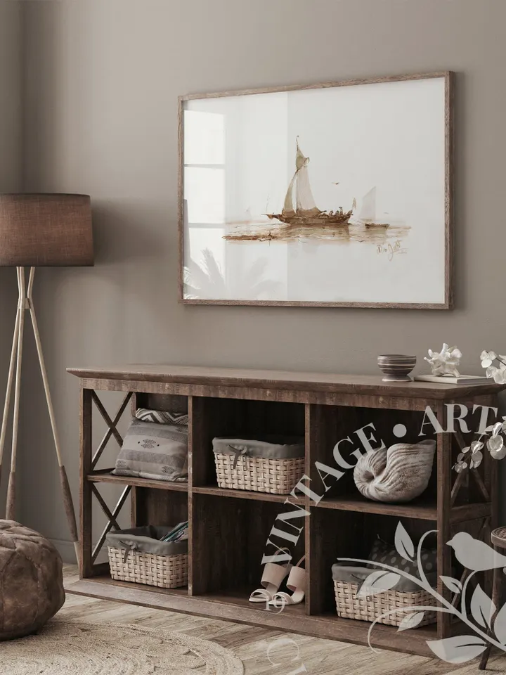 Sailboat Painting Print Minimalist Sketch Art, Vintage PRINTABLE Nautical Wall Art Home Decor | 180