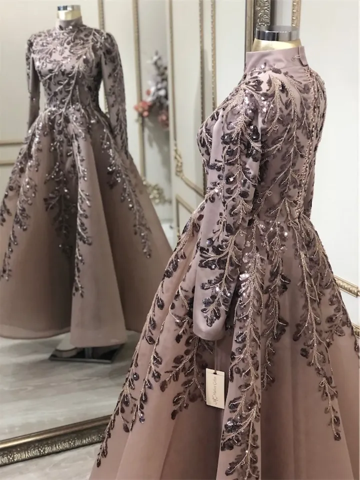 AHUNARE HIJAB - Efla Lilac Embroidered Wedding Dress, Muslim Evening Gown, Nikah, Islamic Wedding, Engagement, Bridesmaid,