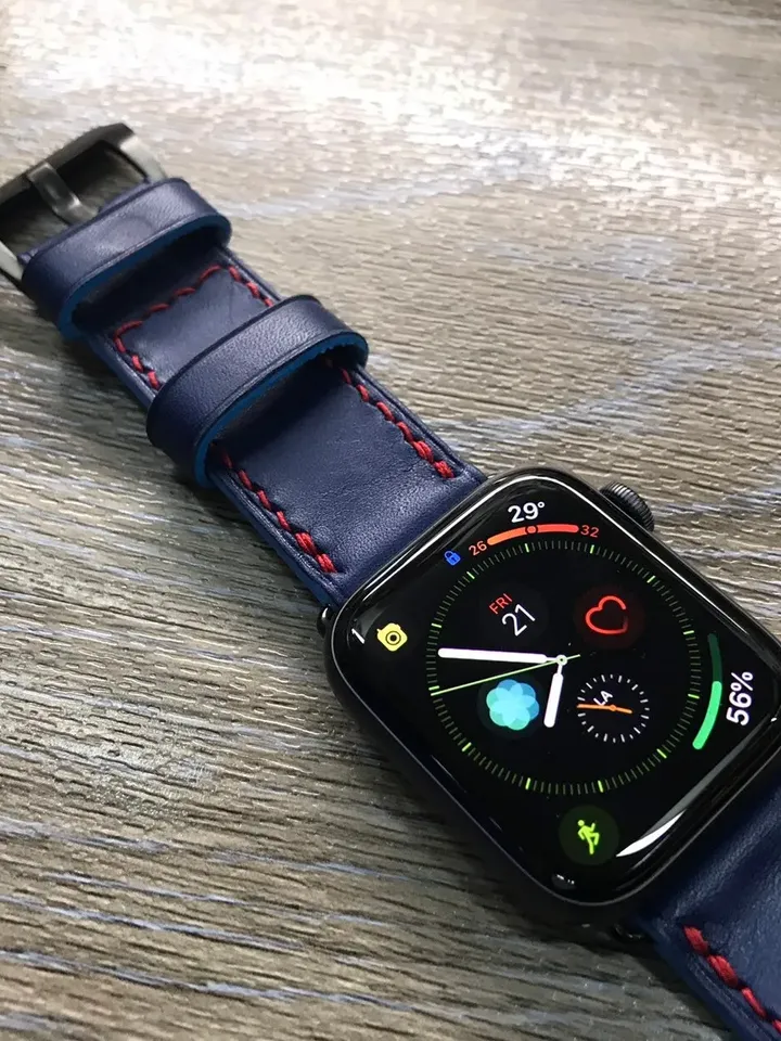 Apple Watch 44mm Blue Leather Band, 40mm Series 5 Watch Strap, Gold, Space Gray Watch case two piece strap - GPS, Cellular Model