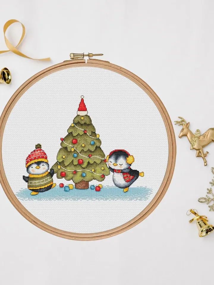 Christmas Penguins Cross Stitch Pattern PDF, Penguins Cross Stitch Chart Instant Download, Children Family Gift