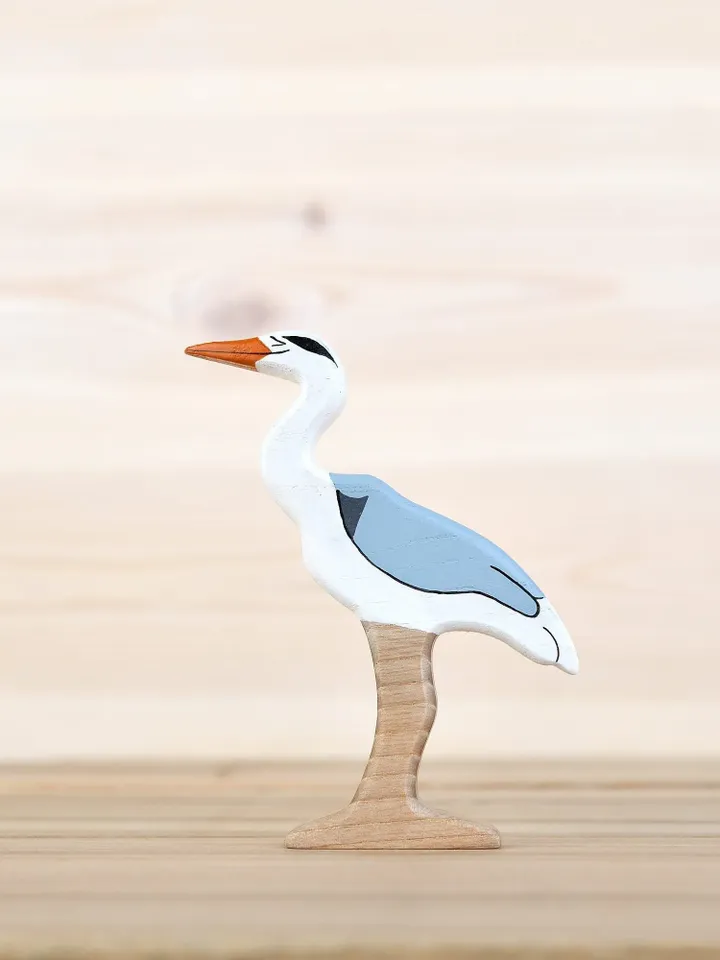 Wooden heron toy Frog pecker figure Stork