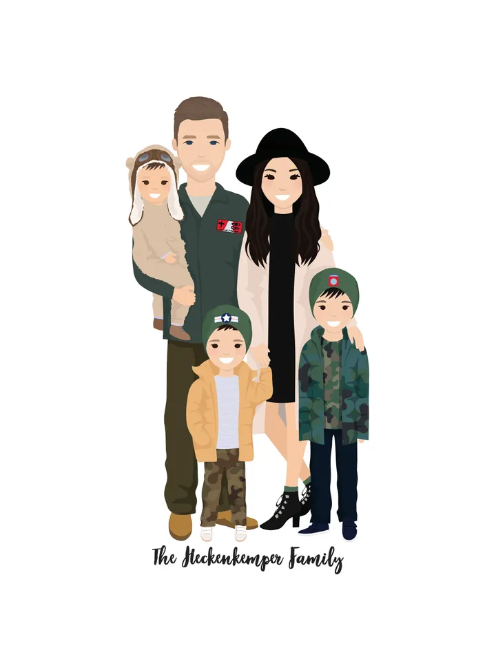 Custom family Portrait with pet, simple portrait, Family illustration