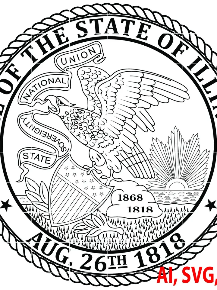 Great Seal of the State of Illinois Badge, Logo, Seal, Custom, Ai, Vector, SVG, DXF, PNG, Digital