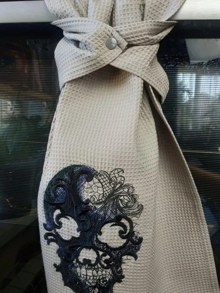 Halloween scull embroidered waffle towel, embroidered kitchen towels, scull kitchen towel, hanging dish towel, halloween