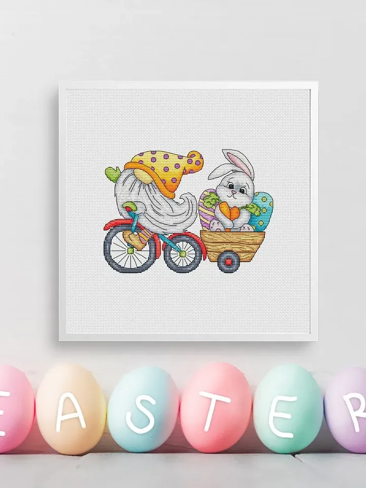 Easter Gnome Cross Stitch Pattern PDF, Easter Bunny Embroidery Pattern PDF, Modern cross stitch, Pdf Pattern
