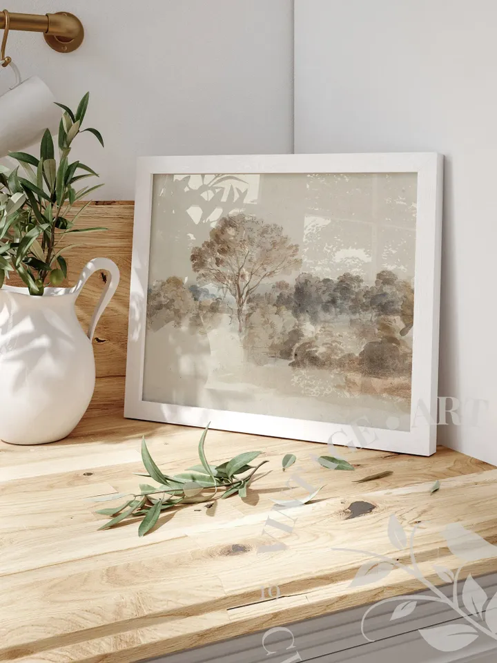 Vintage Watercolor Landscape Antique Painting, Printable Wall Art, Large Downloadable Cottagecore Decor | 19