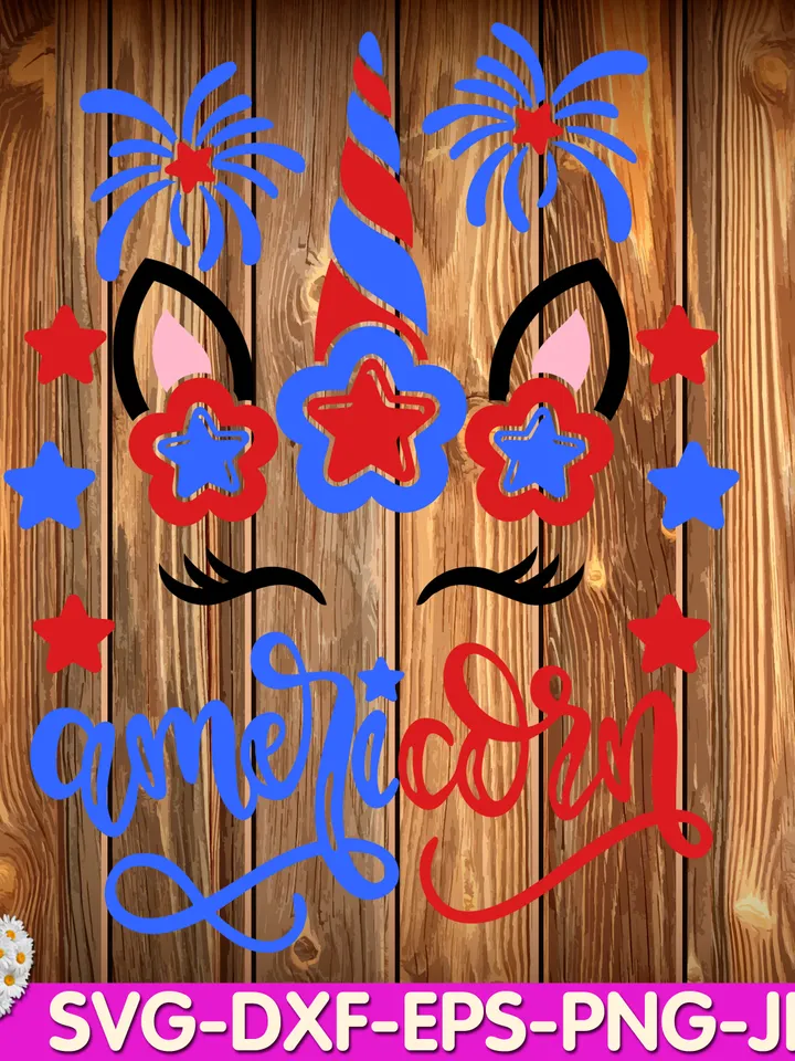 Americorn Patriotic 4th of July Unicorn Face Independence Day digital design Cricut svg dxf eps png ipg pdf, cut file