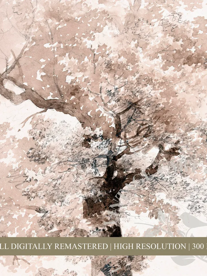 Tree Painting Vintage Sketch Art Print Watercolor Painting, Printable Large Wall Artwork, Digital Downloadable Rustic Decor | 330