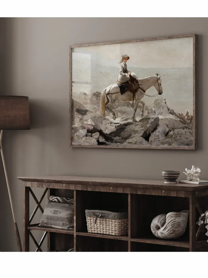 Lady on Horse, Vintage Oil Painting Antique Print, Rustic Wall Decor, Downloadable Printable Art | 96