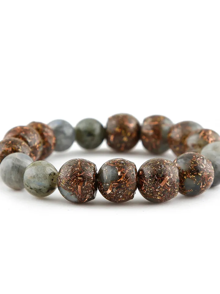 Orgonite medium gray labradorite, mystical, psychic bracelet. The power of labradorite is increased with incense and Tibetan singing bowls.