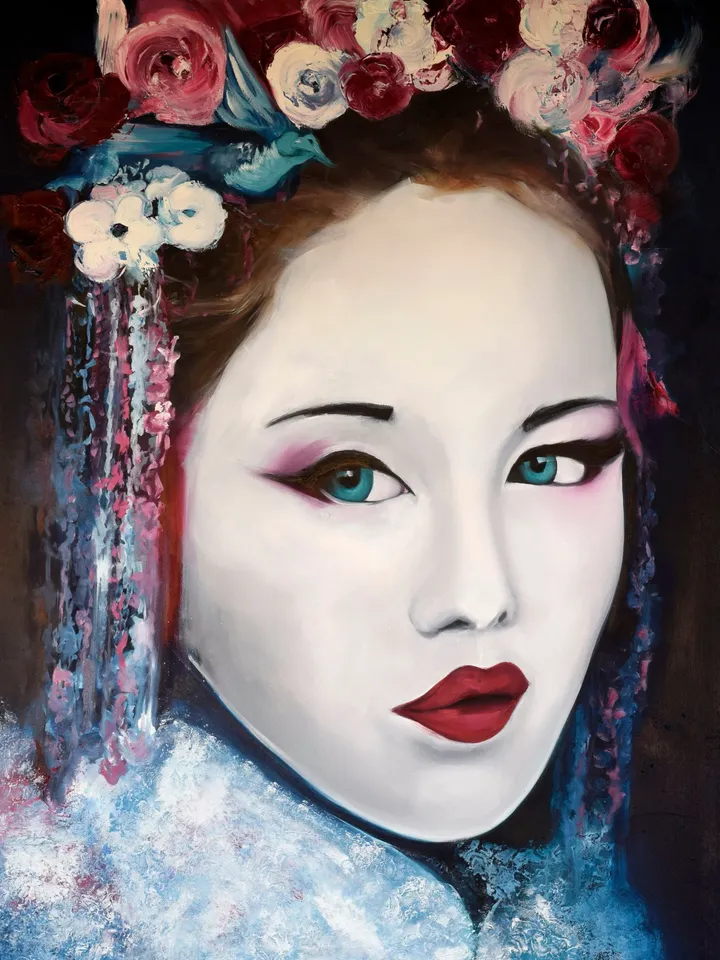 Geisha Painting, Female Face Art, Figurative Painting, Figurative Portrait Painting, Beauty Japanese Woman Painting, Japanese Artwork