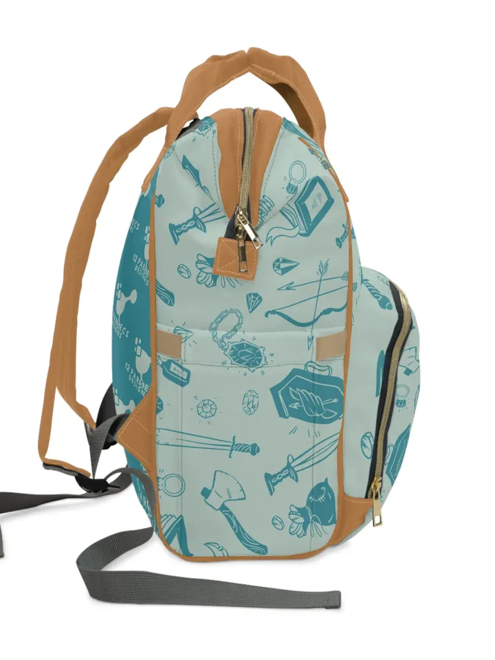 DnD Pattern TTRPG Backpack | Tabletop Roleplaying Game Skull Bag, LARP Backpack, Wargaming Organizer, Skull and Bones, DnD Gift for Geeks