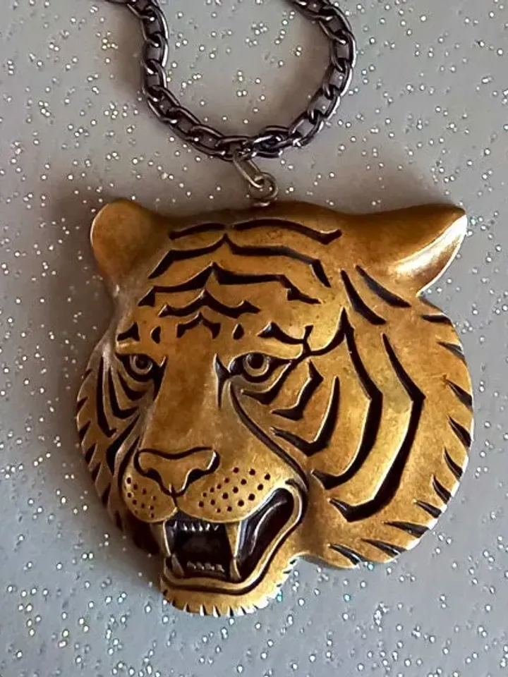 Carved Tiger Bronze Effect - Necklace - Tiger Necklace - Tiger King - Feline - Year of the Tiger 2022 - Chinese New Year - Glitter Paradise®