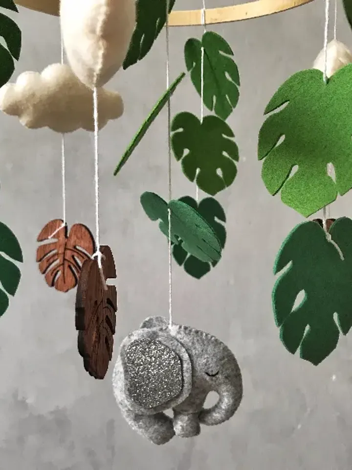 Elephant mobile for crib. Safari baby mobile. Jungle nursery decor. Safari baby shower gift