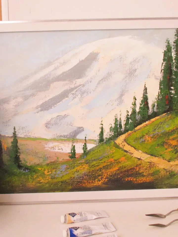 2 Mount Rainier Paintings, Diptych, Framed Mountain Paintings on Canvas Original Landscape Art by "Walperion Paintings"