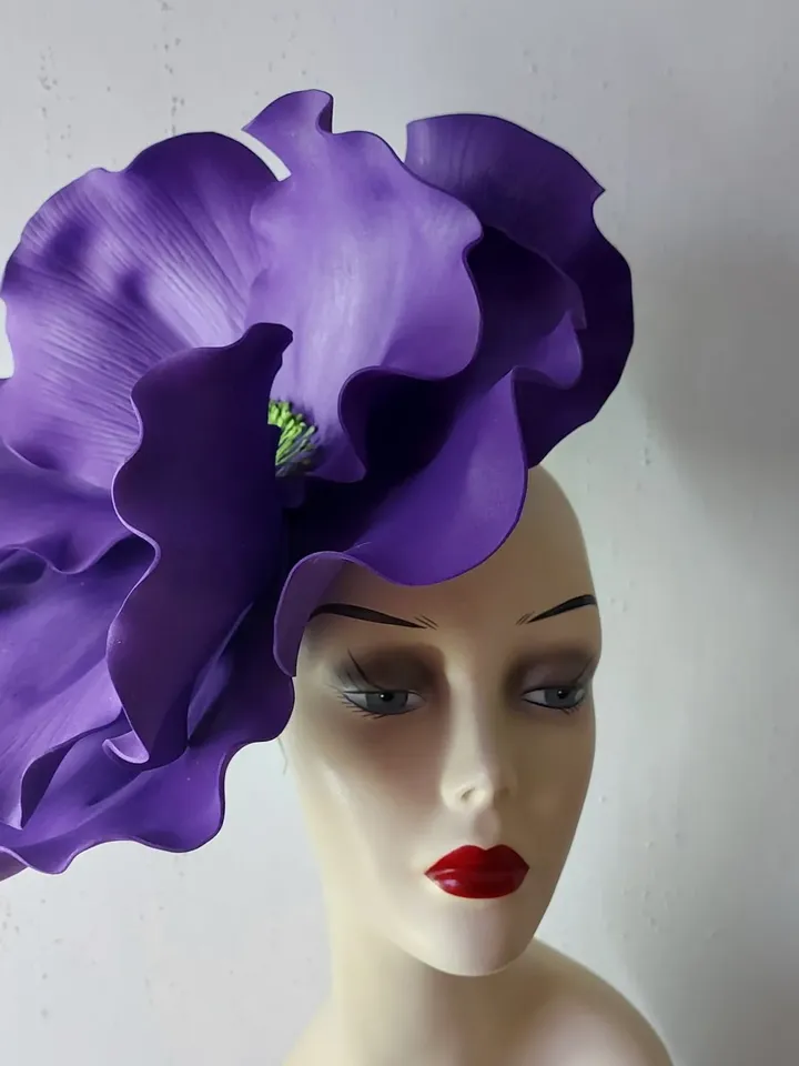 Giant purple fascinator Kentucky Derby Hat Wedding Headdress, Bridal headpiece Floral Hair Accessory Occasion hats