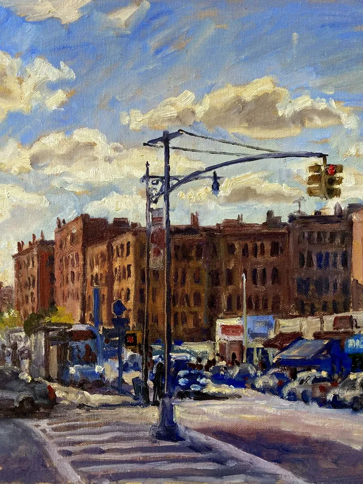 New York Oil Painting - From Broadway and Isham/Inwood NYC- 16x20 Oil on Canvas, Plein Air Impressionist Signed Original Landscape