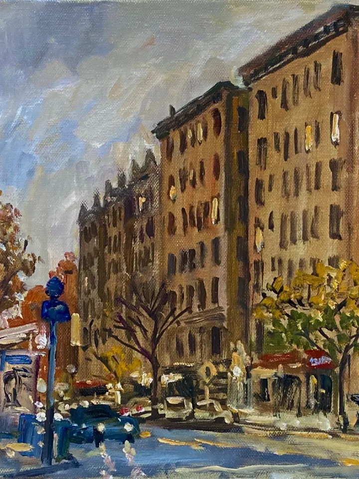Original New York Cityscape Painting - Inwood Nocturne/Broadway at Dusk- 11x14 Oil on Canvas, Plein Air Impressionist American Fine Art
