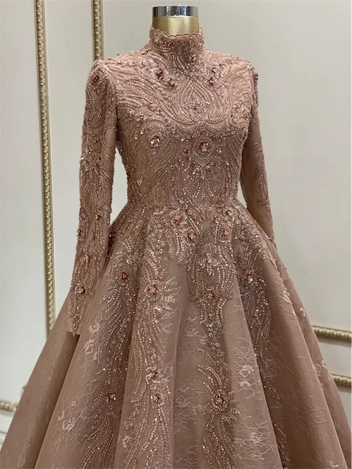 AHUNARE HIJAB - Lal Powder Pink Wedding Dress, Muslim Evening Gown, Nikah, Islamic Wedding, Engagement, Bridesmaid,