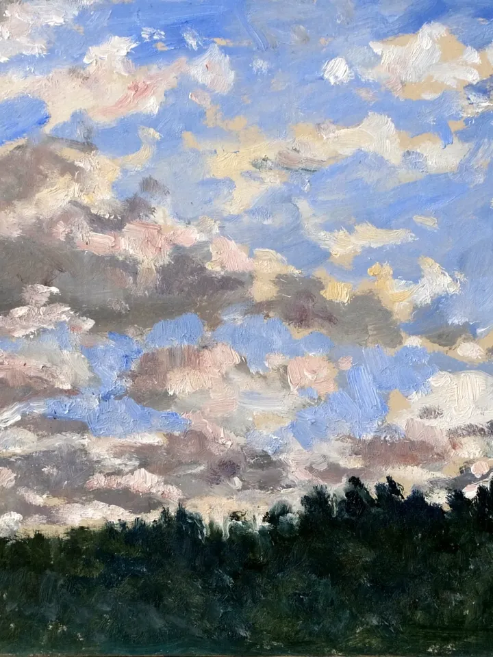 Original Landscape Painting -Summer Sky- 8x8 Oil on Panel, Plein Air Impressionist Fine Art, Signed Original Realist Oil Painting