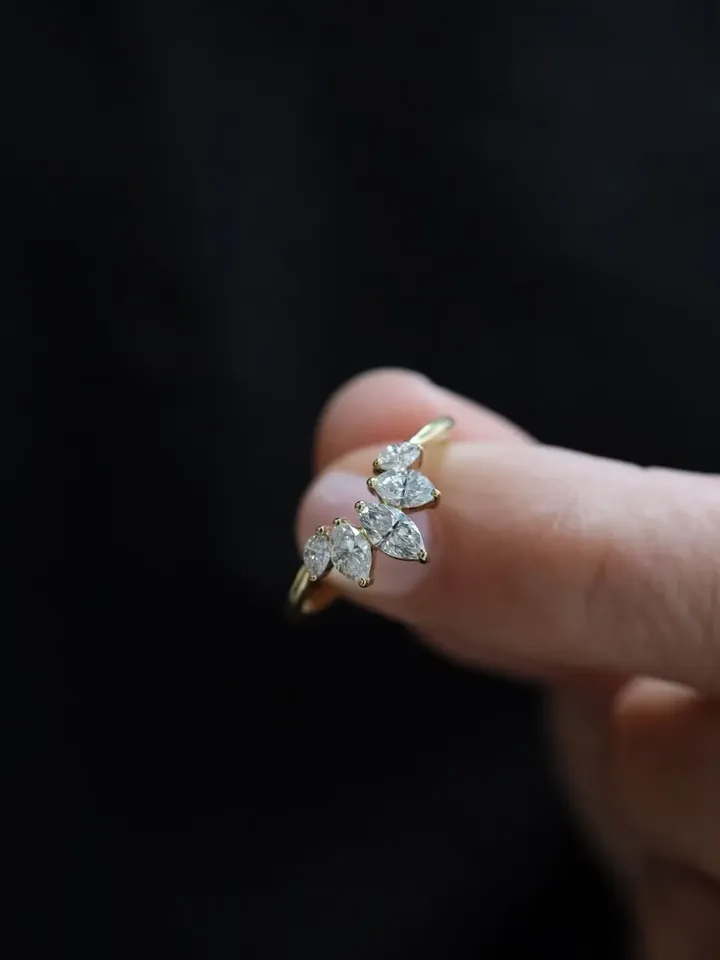 Pear Cut Moissanite 9x6mm 1.75ct.Wedding Ring With Matching Pear Cut Moissanite Band,Valentine Gift,Gift ForHer,AnniversaryRing,Perfect gift