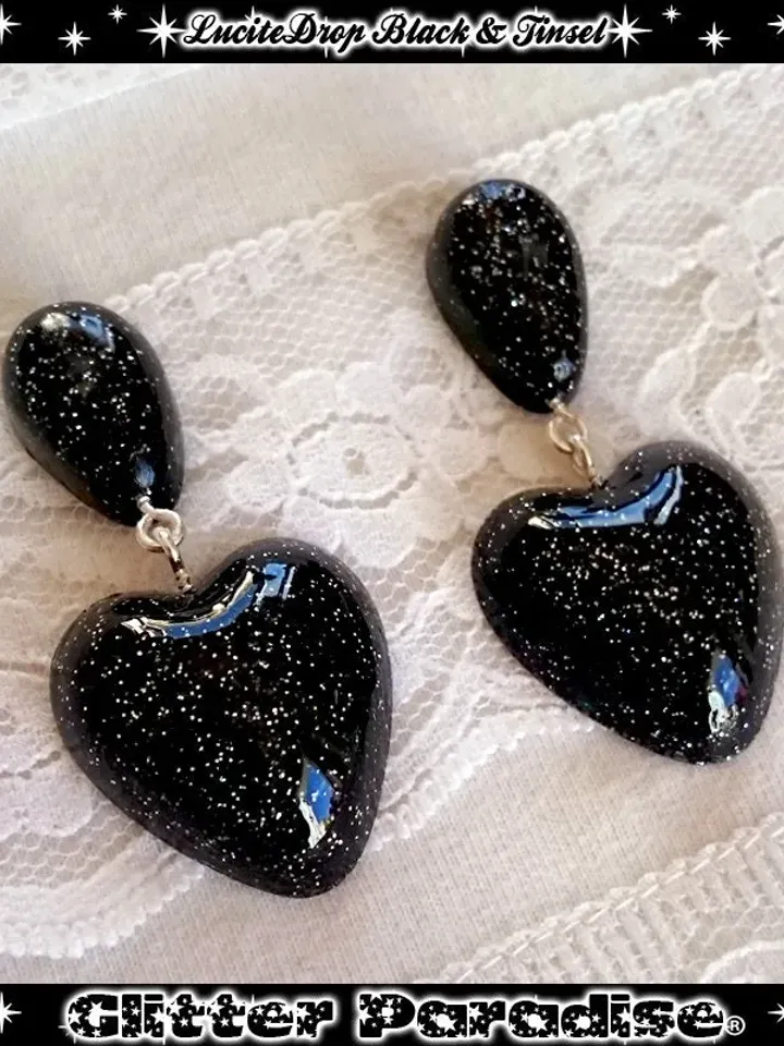 Lucite Heart & Drops - Earrings - Confetti Lucite - True Love Earrings - Valentine's - Vintage Inspired - Heart Earrings - Glitter Paradise®