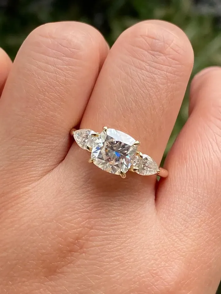 Cushion Cut Colorless Moissanite 7mm 1.8ct.Three Stone Ring.perfect gift for her,Valentine gift,Wedding ring,Anniversary gift,Birthday Gift.