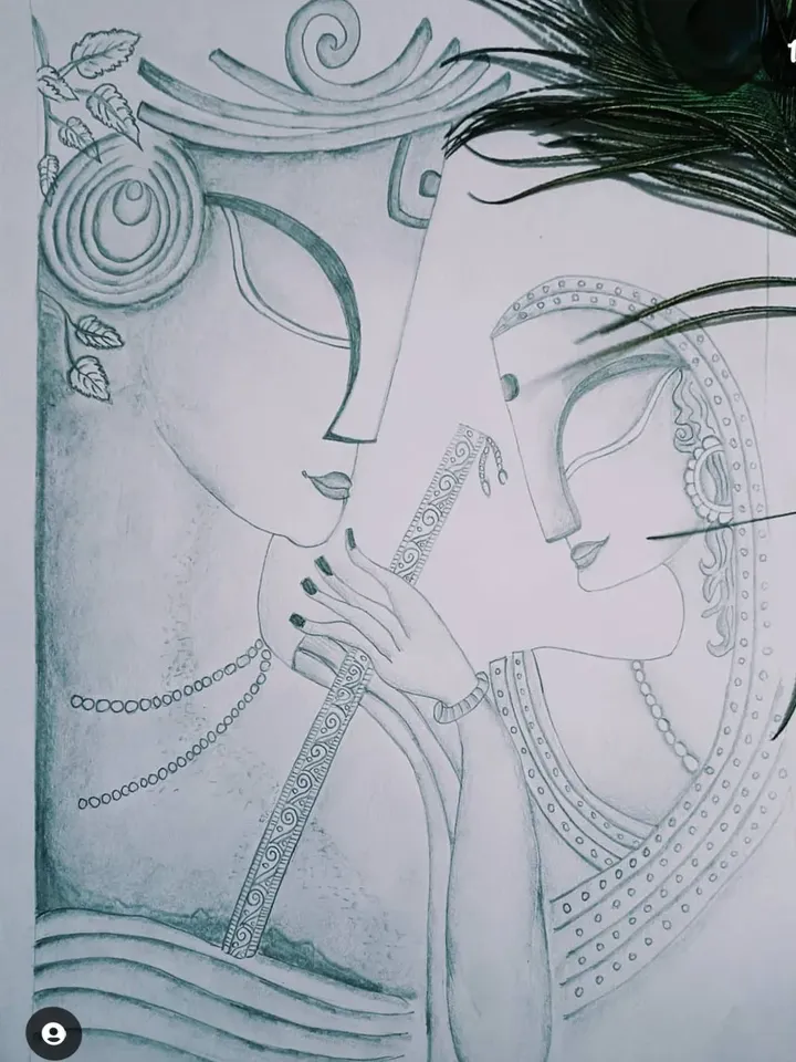 Radha krishna sketch for home decoration.