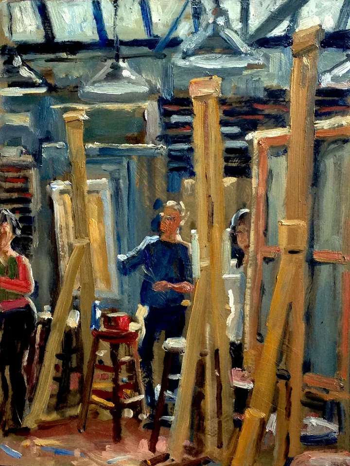 Original Studio Scene - Artists at Work/Art Students League of New York - 9x12 Oil on Panel, Signed Original Oil Painting, American Fine Art