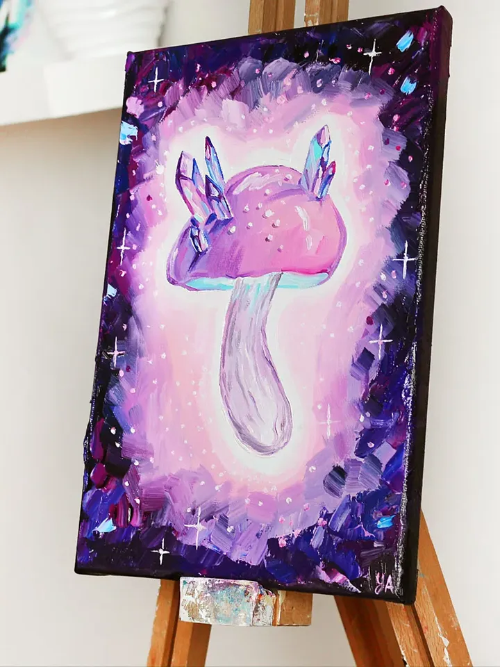 Mushroom Painting Magic Mushroom Original Art Fly Agaric Oil Painting on Canvas Fairytale Artwork Fantasy Wall Art