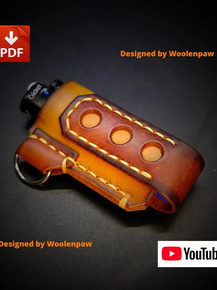 Leather pattern - Cricket lighter pouch - trinket / Two variations / Designed by Woolenpaw