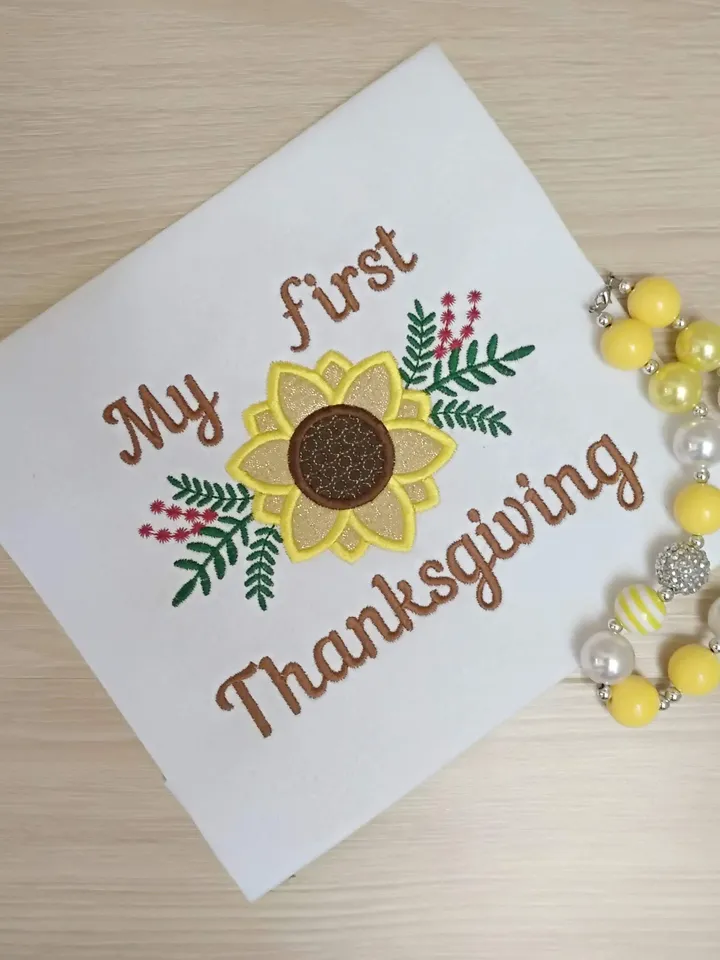 Baby Girl first 1st Thanksgiving Applique Machine embroidery design