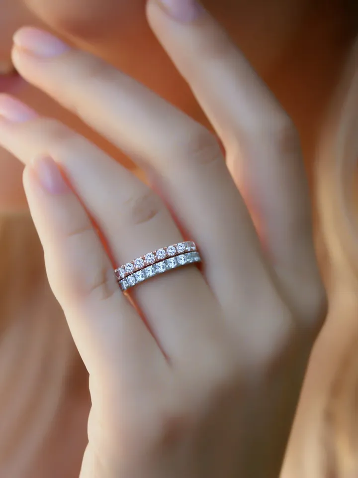 STACKING GOLD RING | Moissanite Diamond Half Eternity Ring Band Set | Women Wedding Gift | Moissanite Wedding Ring Set | 14k Solid Gold Ring