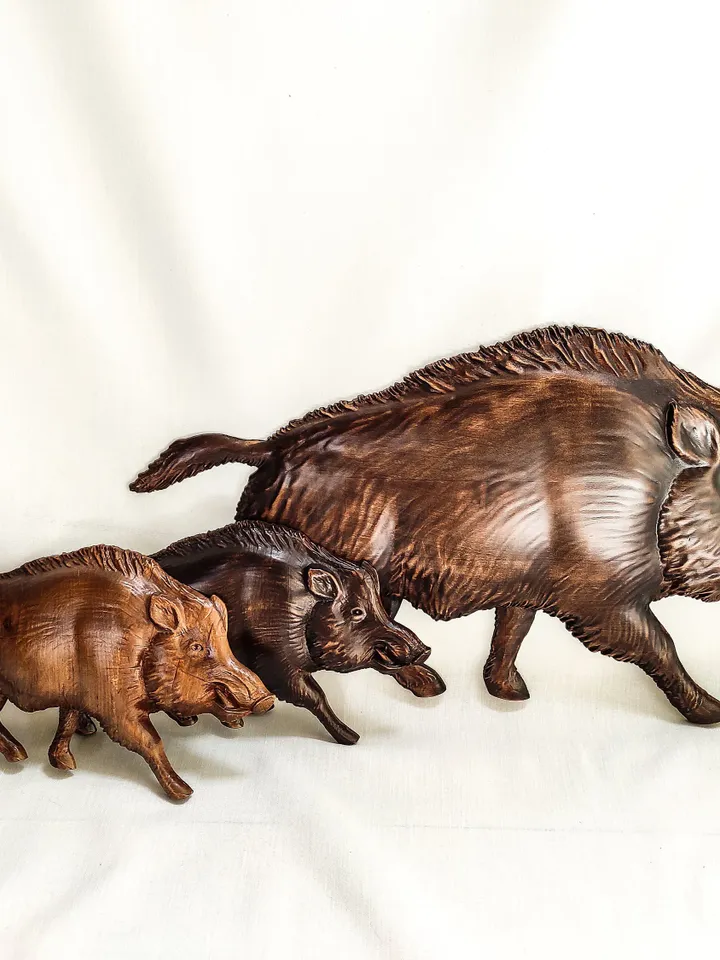 Wild Boar Wall Art Panel, Wooden Carver Panel Wild Boar, Wooden Gift Hunting, 3D carved wood wall art a Boar